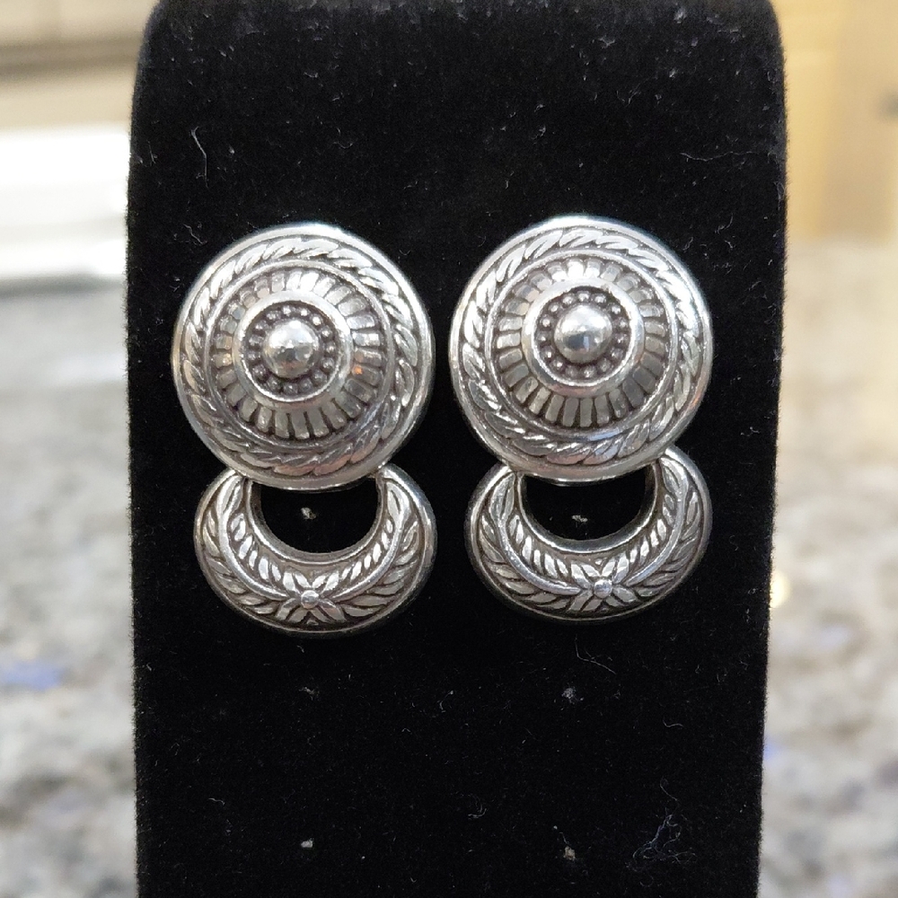 "Brighton" 1 inch long, Silver Plated, Pierced, Sterling Posts,Circular Earrings